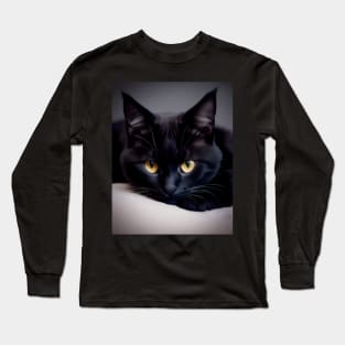 Black Cat - Modern Digital Art Long Sleeve T-Shirt